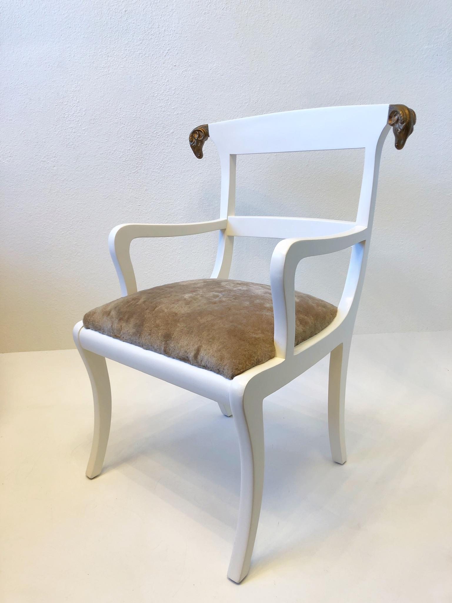 White Lacquer and Gold Rams Head Armchair by Enrique Garcel For Sale 3