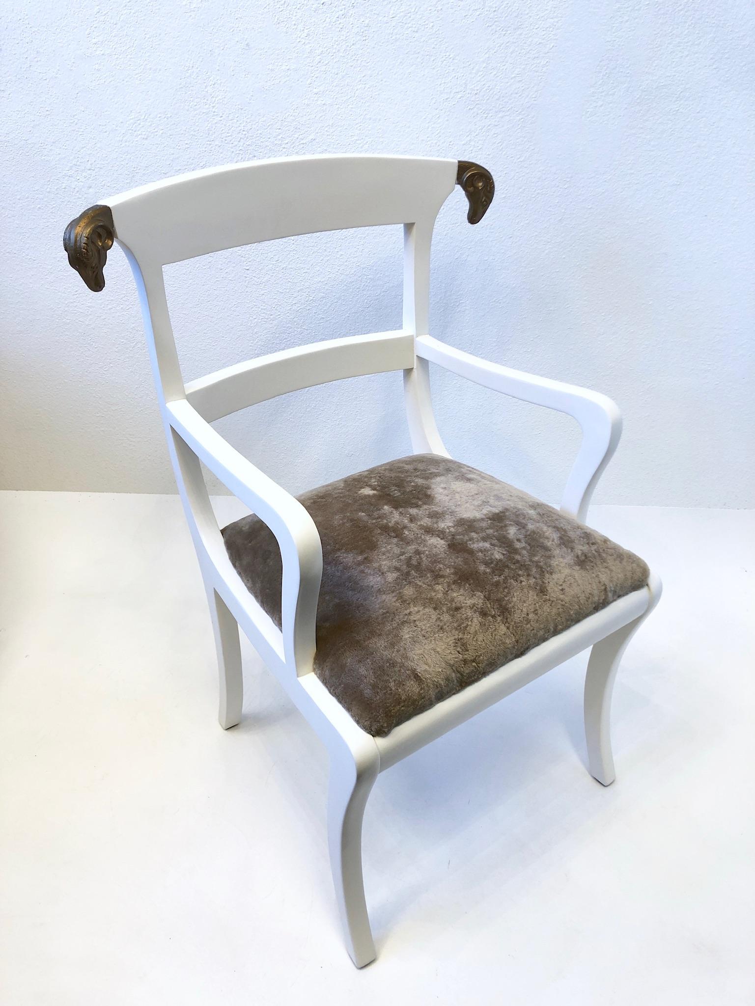 Modern White Lacquer and Gold Rams Head Armchair by Enrique Garcel For Sale