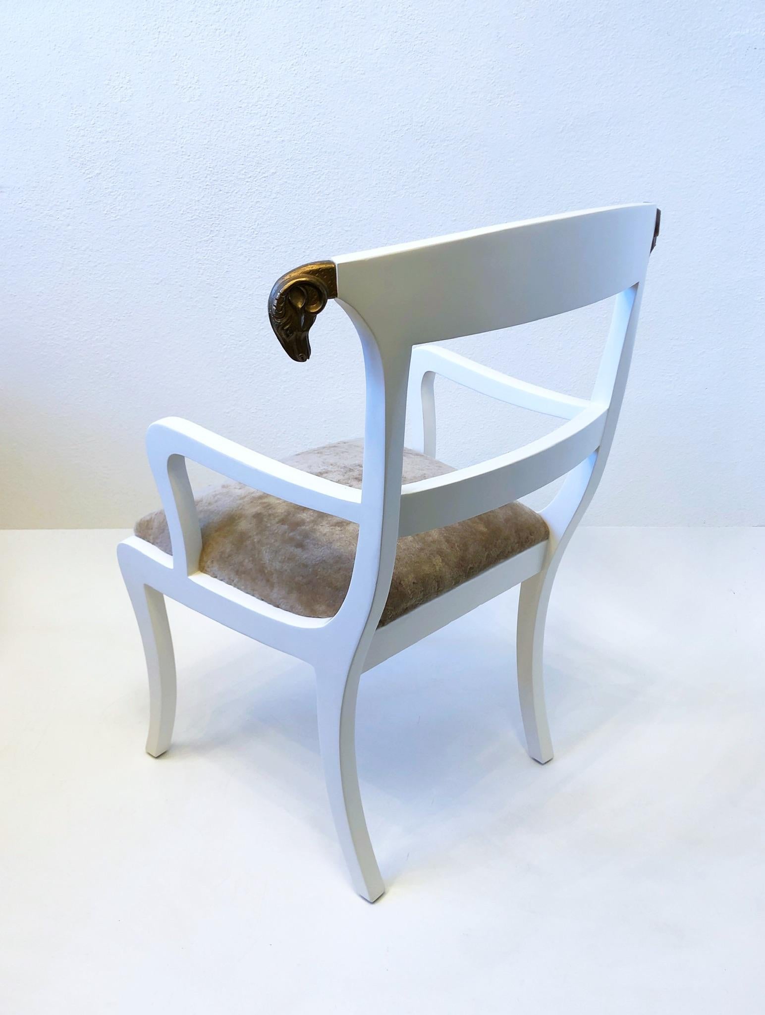 White Lacquer and Gold Rams Head Armchair by Enrique Garcel In Excellent Condition For Sale In Palm Springs, CA