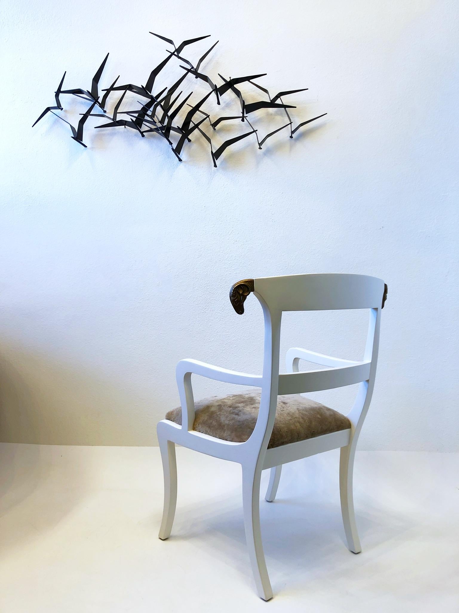 White Lacquer and Gold Rams Head Armchair by Enrique Garcel For Sale 2