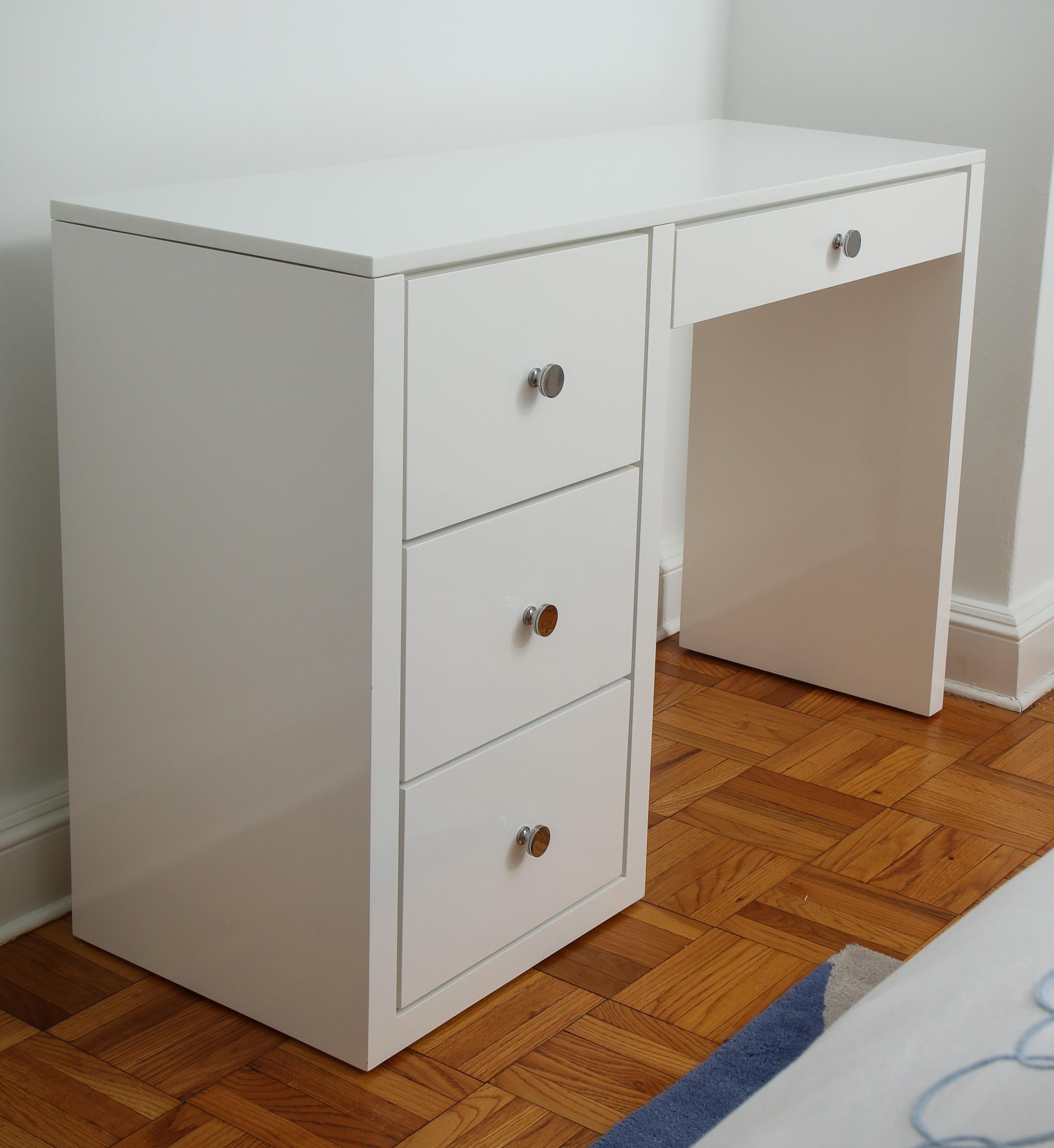 Modern White Lacquer and Nickel Vanity Table