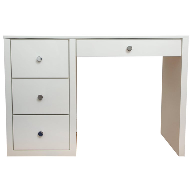 White Lacquer And Nickel Vanity Table, White Lacquer Vanity Table