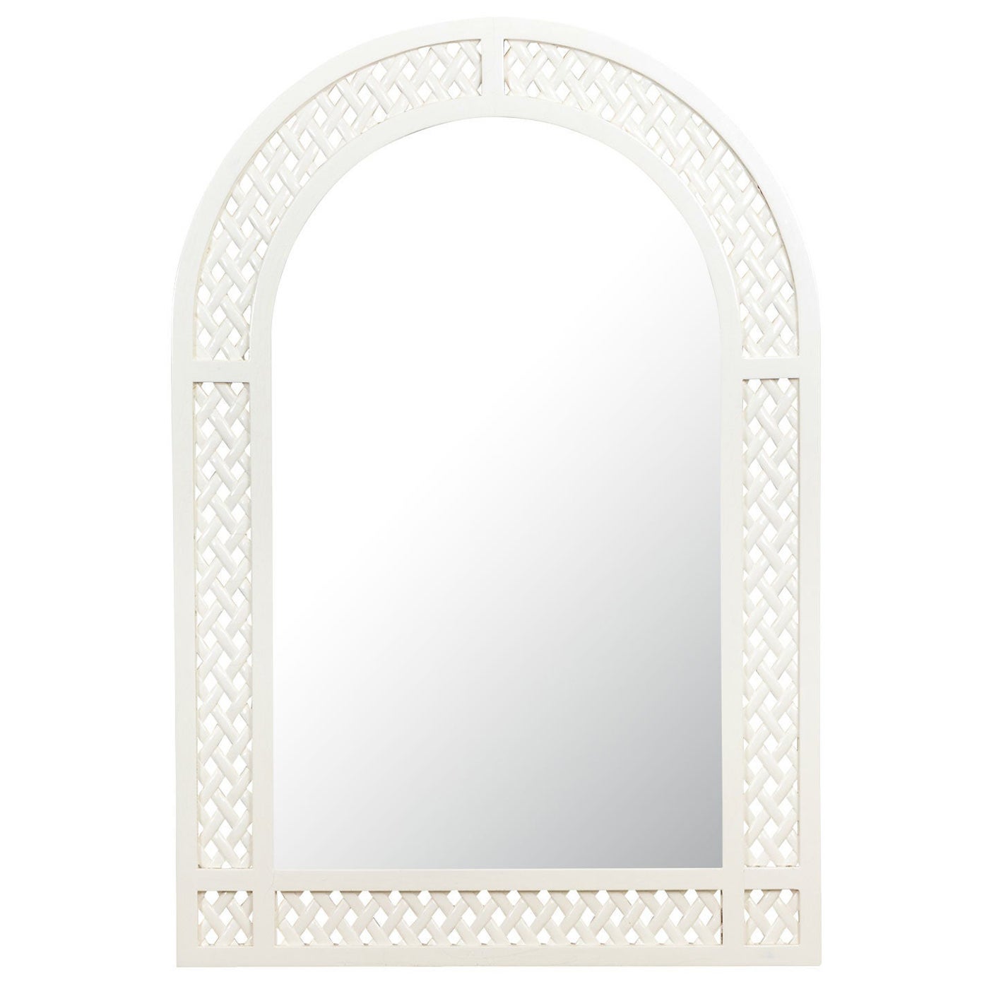 White lacquer Arched Lattice Mirror For Sale