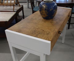 White Lacquer Burl Wood Top Petit Desk Console Hall Table