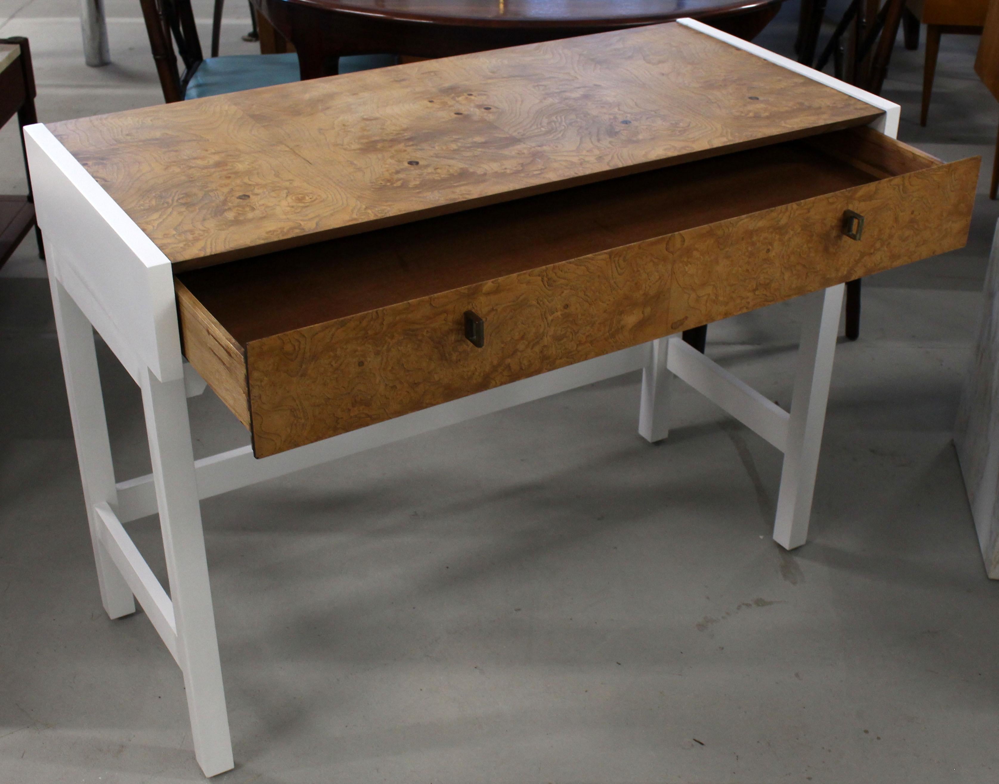 American White Lacquer Burl Wood Top Petit Desk Console Hall Table