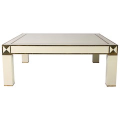 White Lacquer Coffee Table with Brass Details, circa 1950