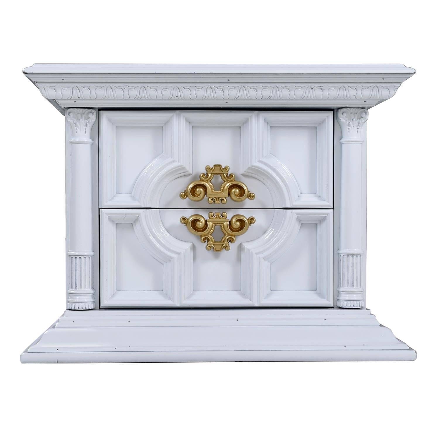 American White Lacquer Hollywood Regency Monumental Greek Revival End Table Nightstands