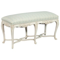 White Lacquer Louis XV Style Bench with Modern Print