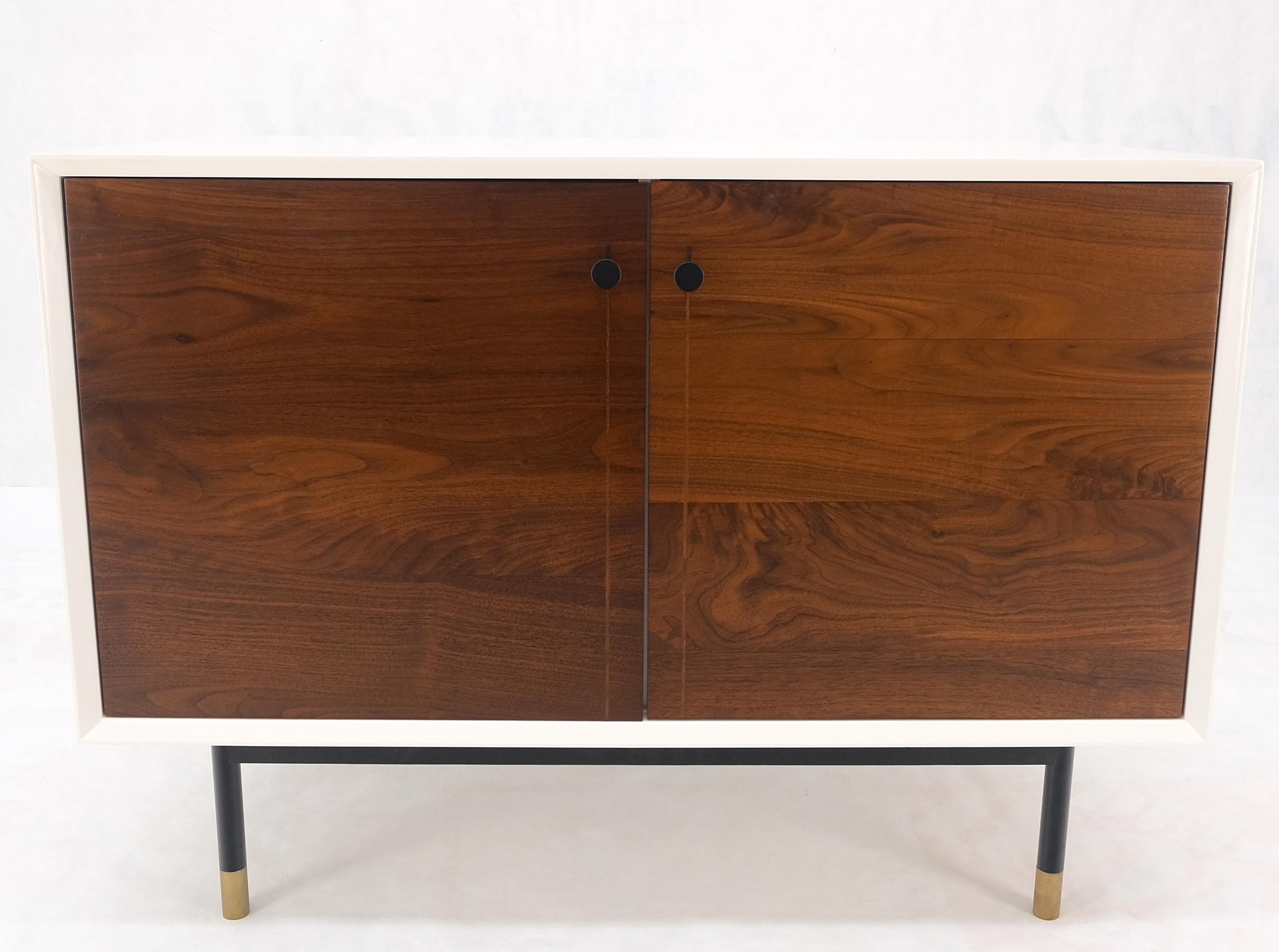 Lacquered White Lacquer Oiled Walnut Double Door Cylinder Legs Brass Tips Legs Credenza For Sale