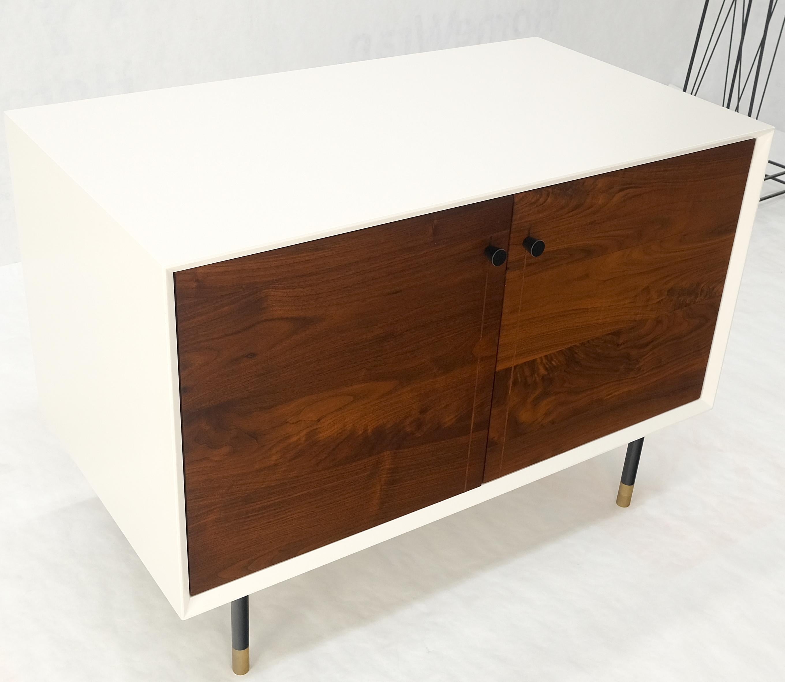 White Lacquer Oiled Walnut Double Door Cylinder Legs Brass Tips Legs Credenza For Sale 2