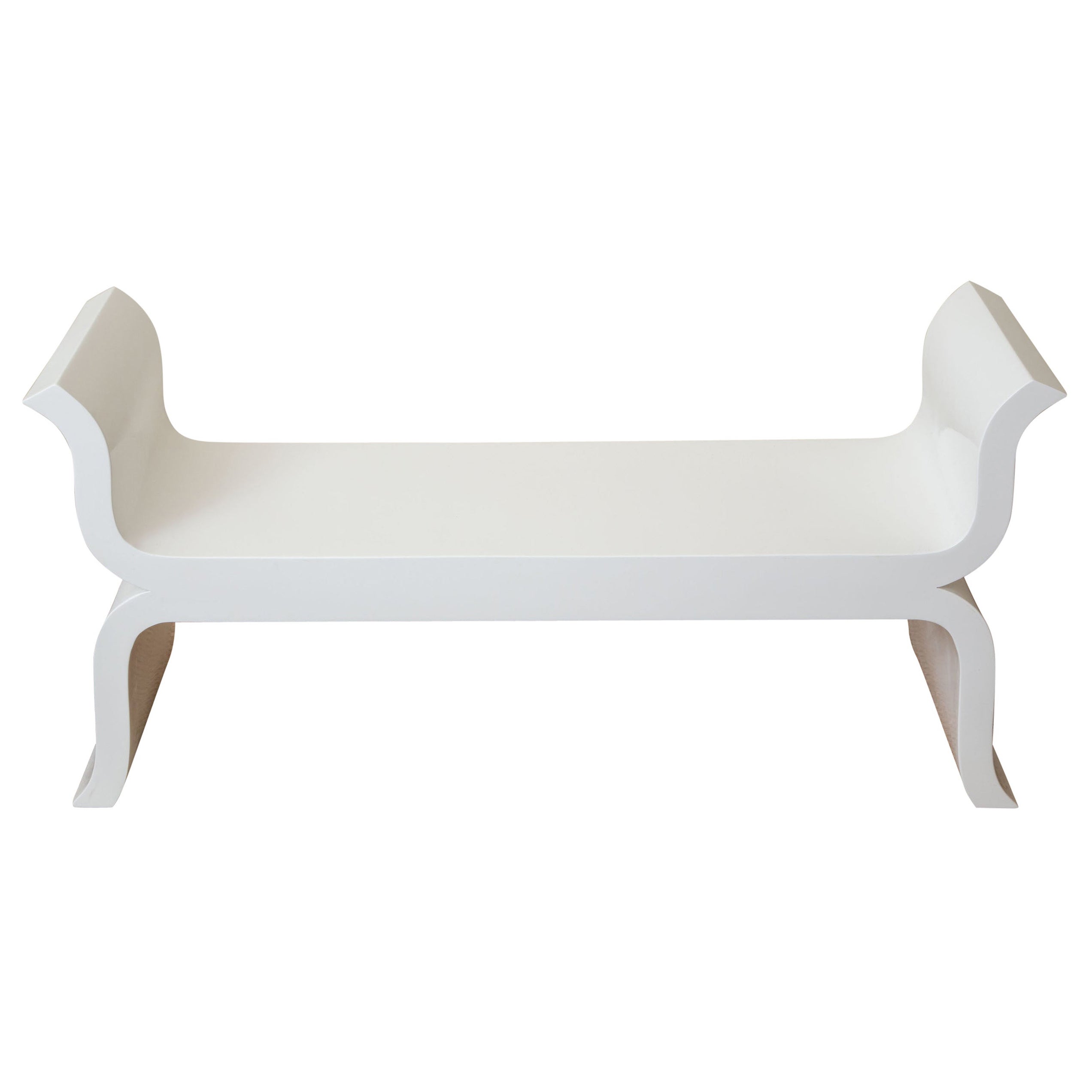 Restored White Lacquered Wood Scrolled Curved Bench Regency Style, 1990's Design