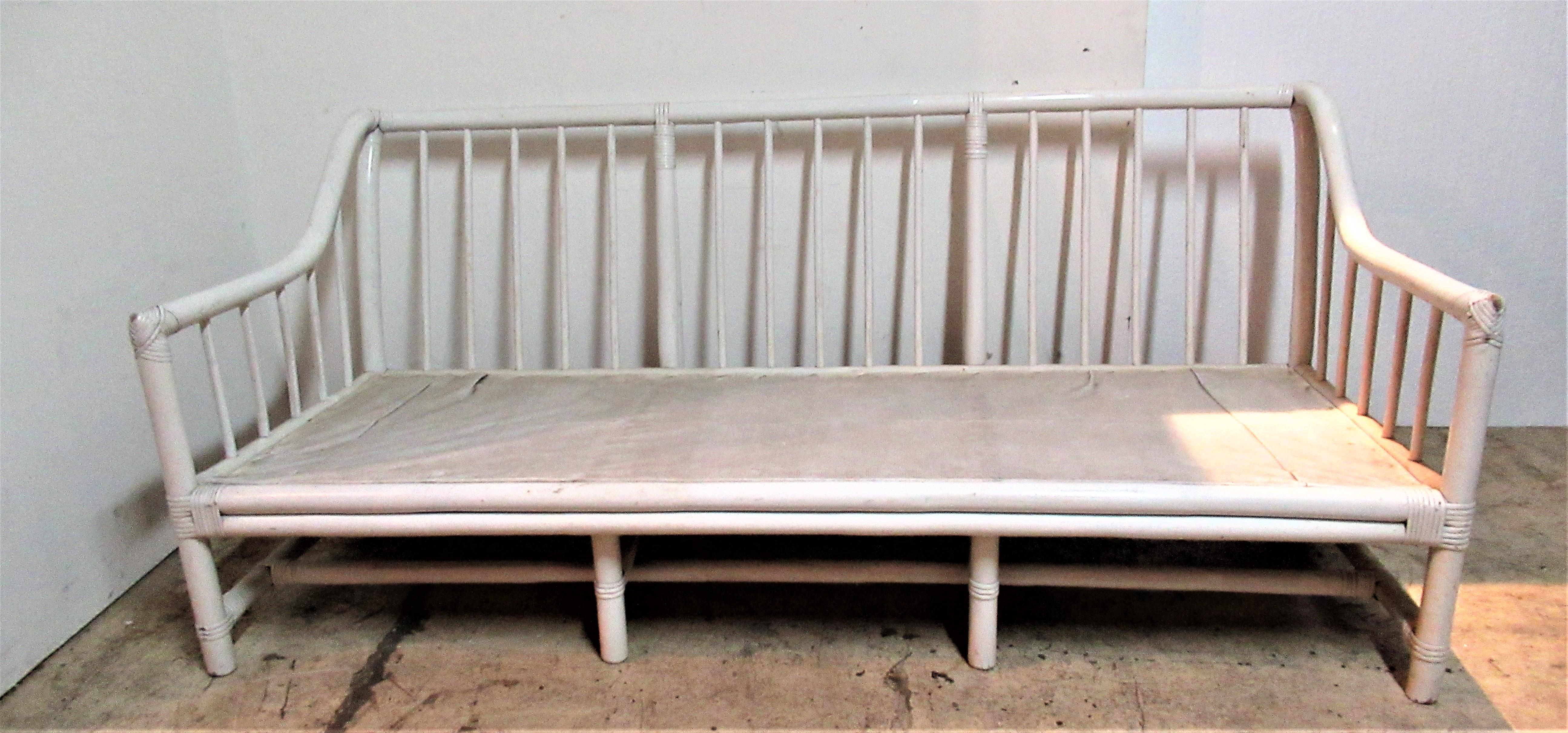 Old white lacquer painted bamboo sofa by Tommi Parzinger for Willow & Reed - circa 1950's. Look at all pictures and read condition report in comment section.