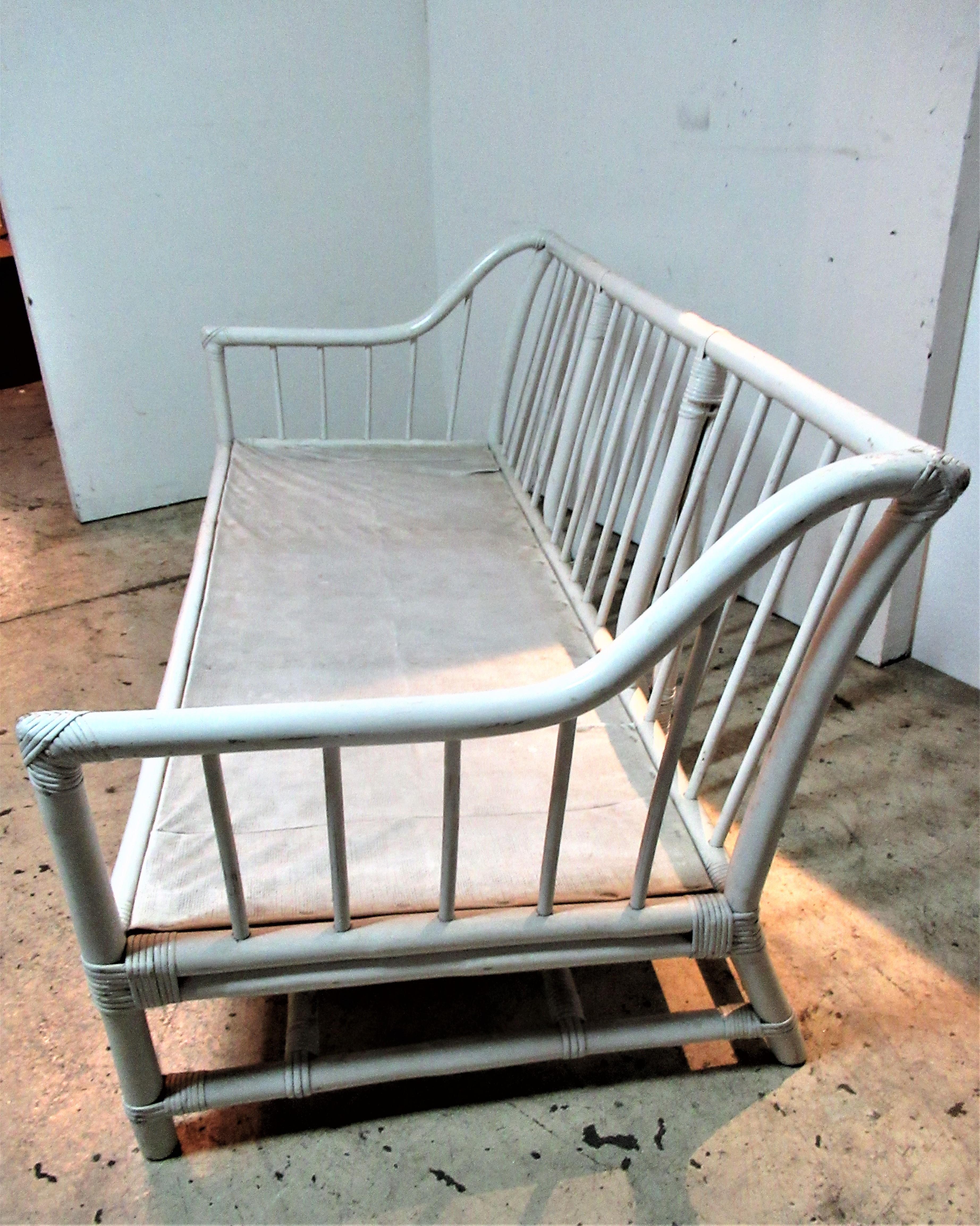 20th Century White Lacquer Painted Bamboo Sofa by Tommi Parzinger for Willow & Reed