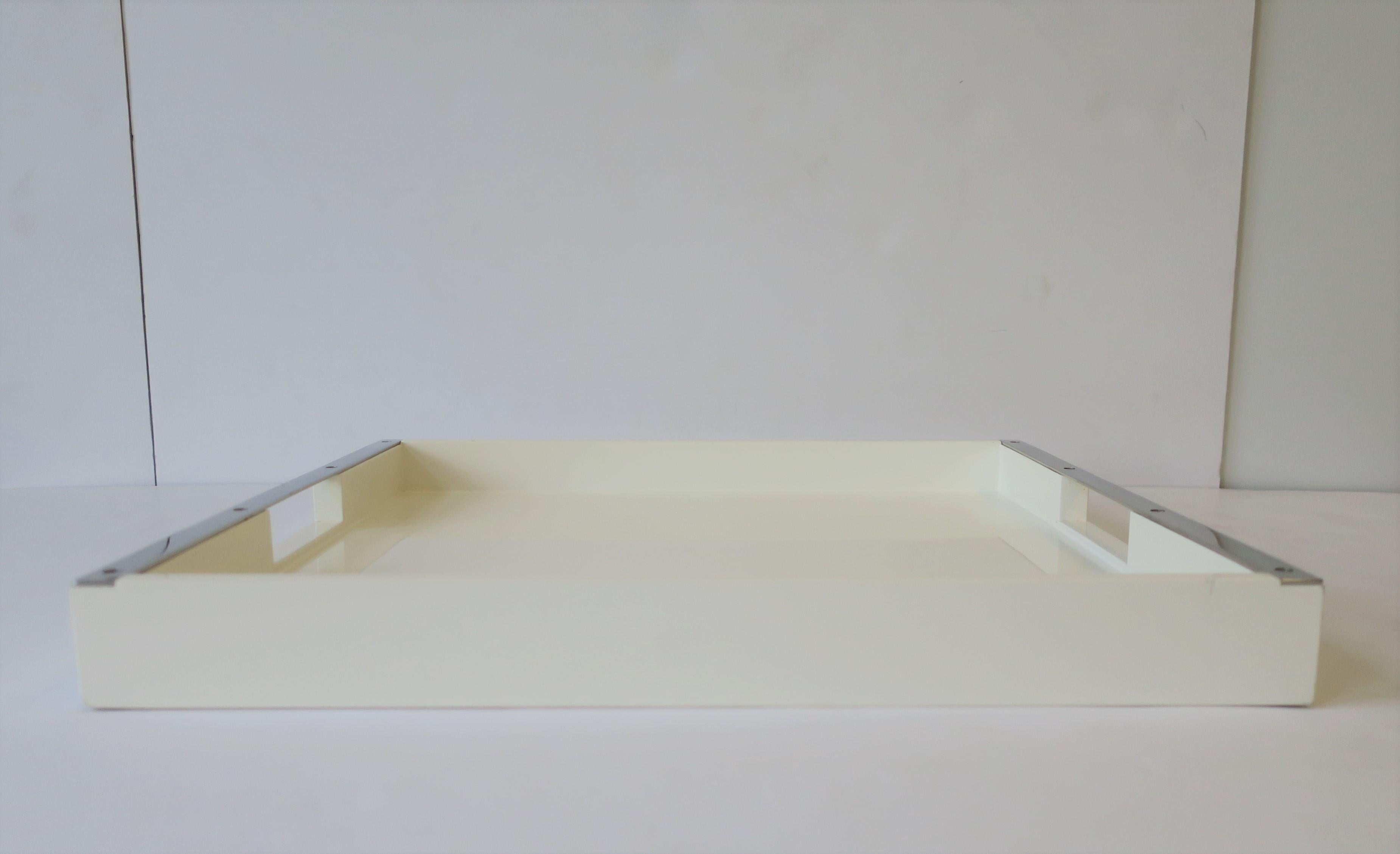 White Lacquer and Chrome Serving Tray 4
