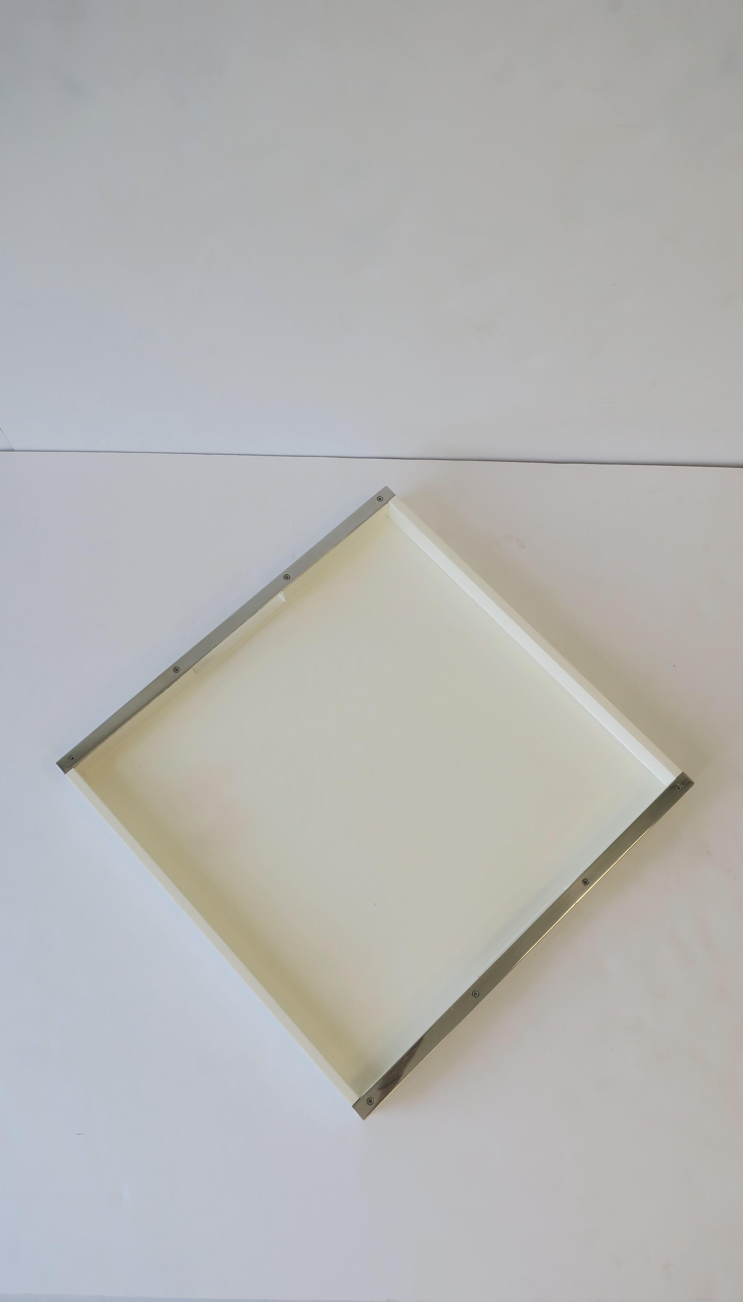 Minimalist White Lacquer and Chrome Serving Tray