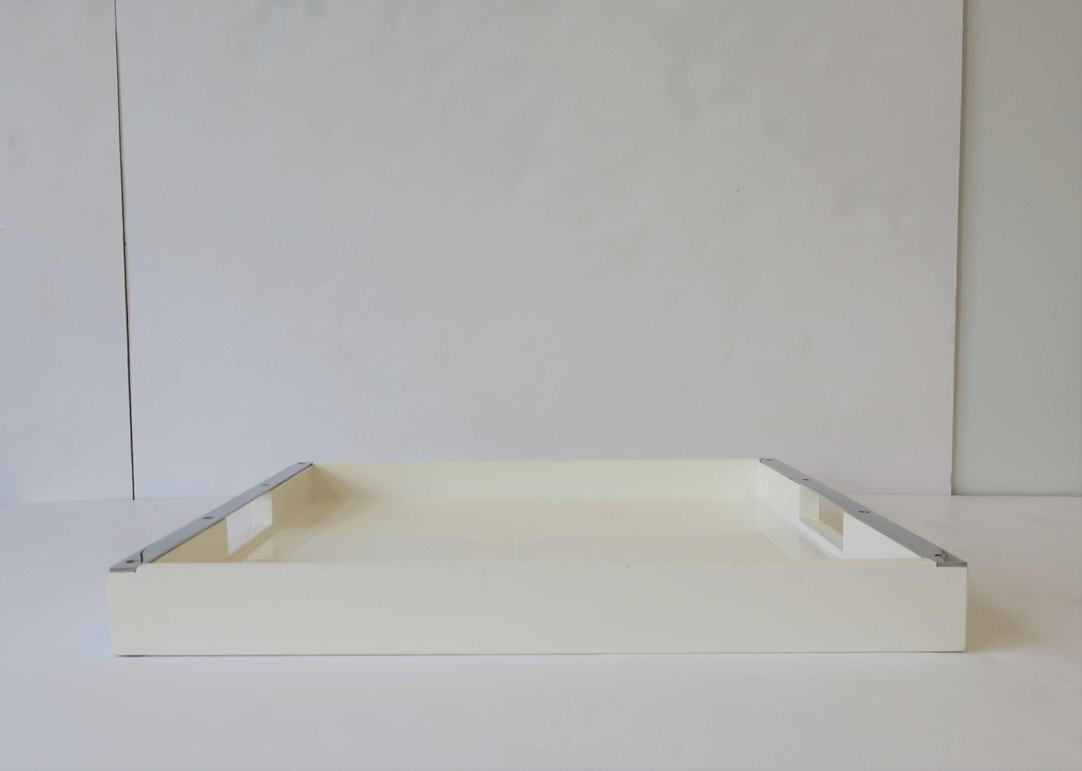 Lacquered White Lacquer and Chrome Serving Tray