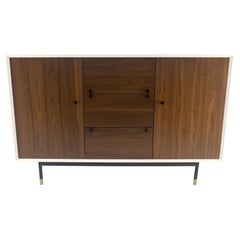 White Lacquer Walnut 39" Tall Double Doors 3 Drawer Compartment Credenza Dresser