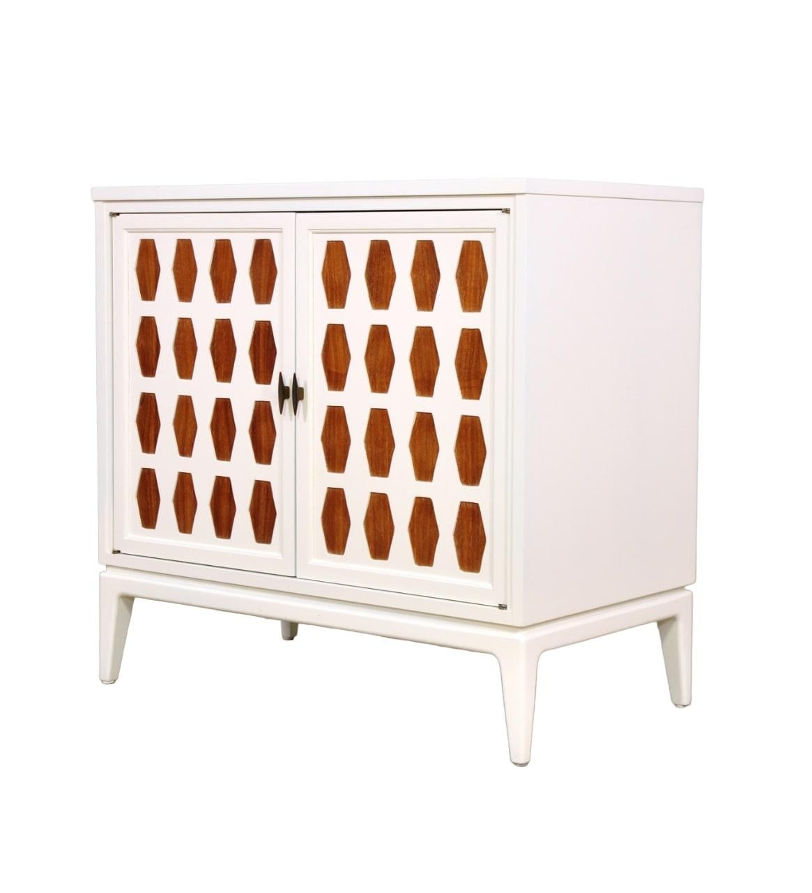 White Lacquer, Walnut and Brass Mid-Century Cabinet For Sale 4