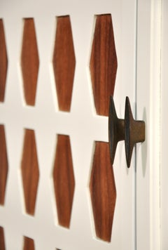White Lacquer, Walnut and Brass Mid-Century Cabinet