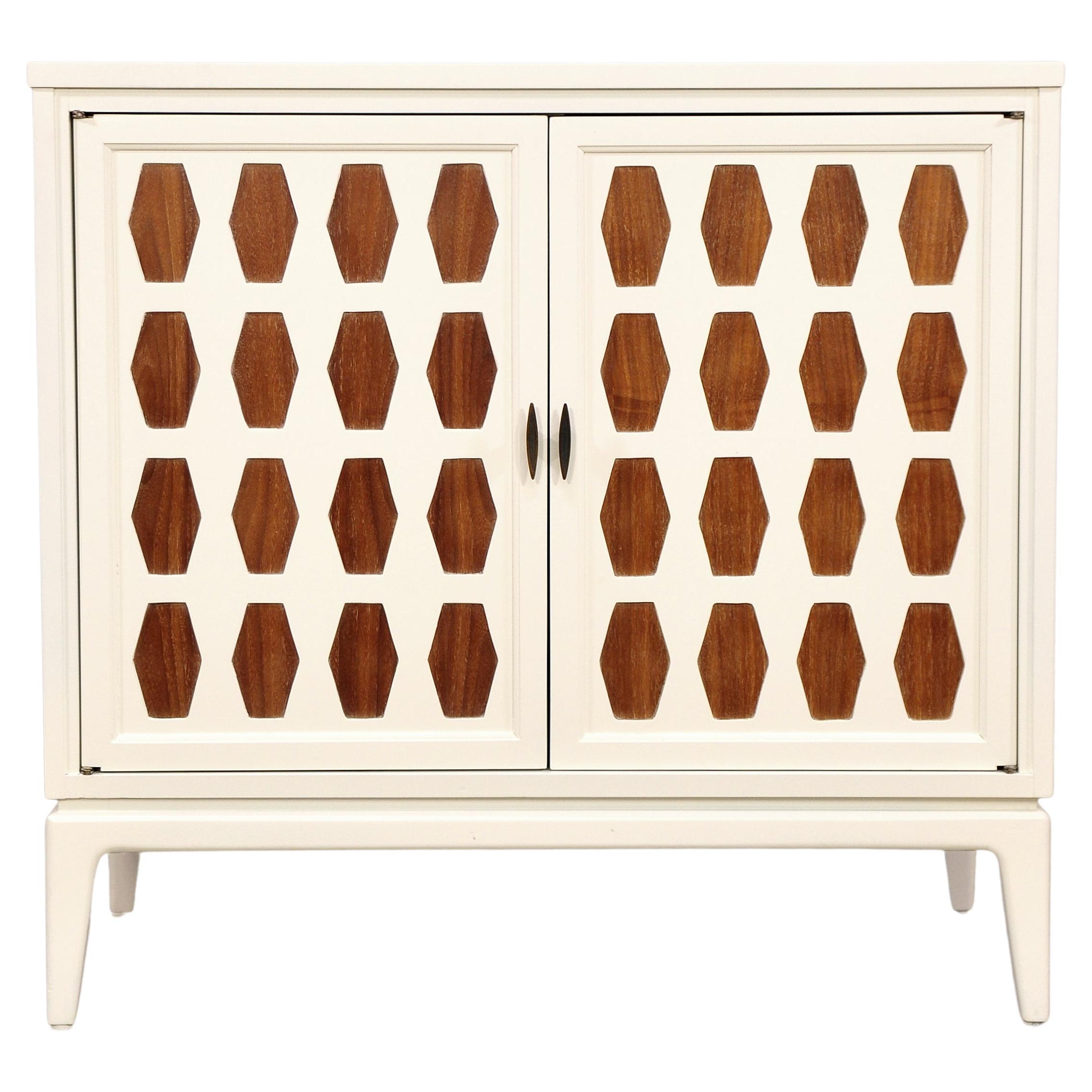 White Lacquer, Walnut and Brass Mid-Century Cabinet For Sale