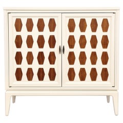 White Lacquer, Walnut and Brass Mid-Century Cabinet