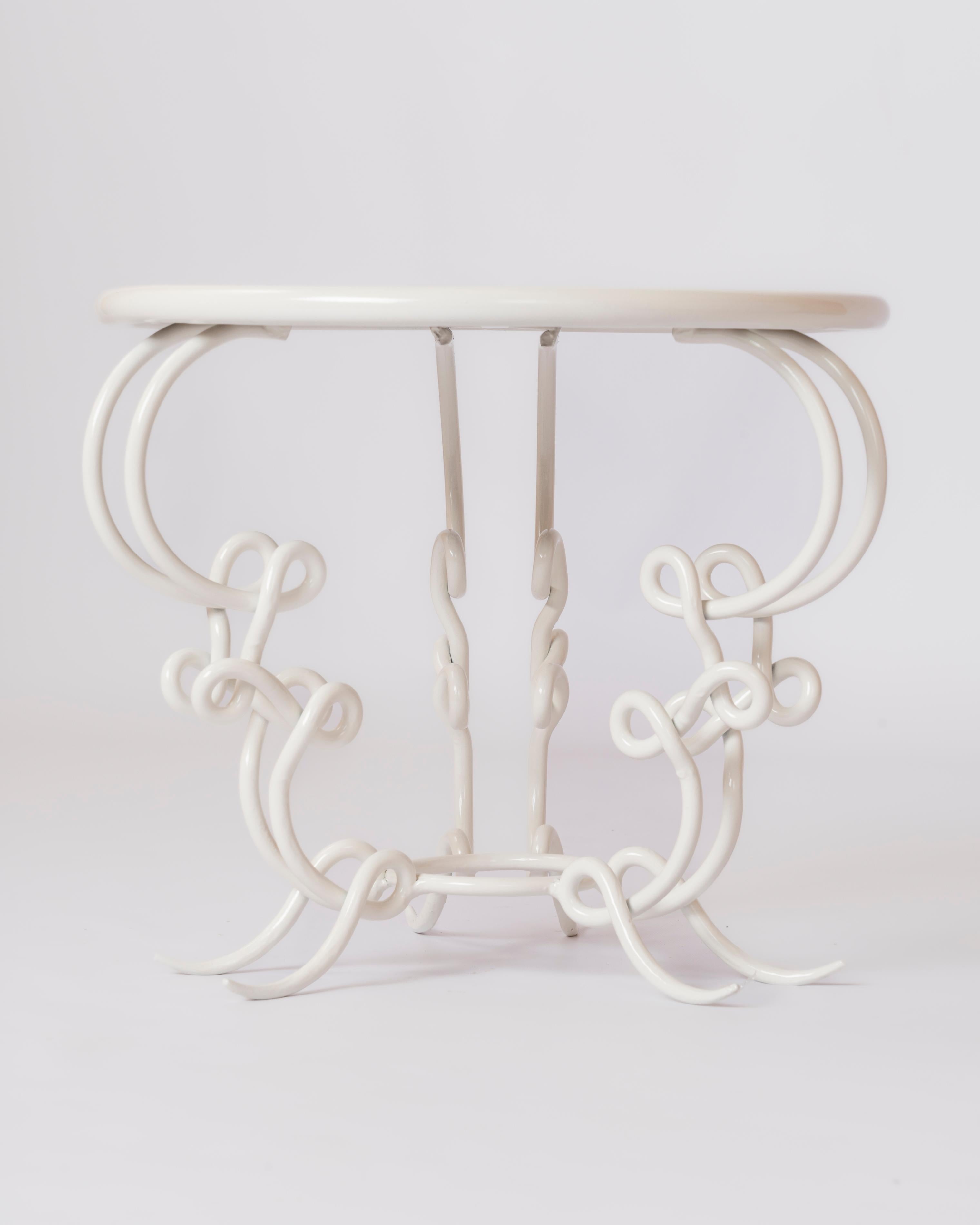 Weiß lackiertes Schmiedeeisen & Eglomisé-Glas Gueridon att. René Drouet - Frankreich im Angebot 2