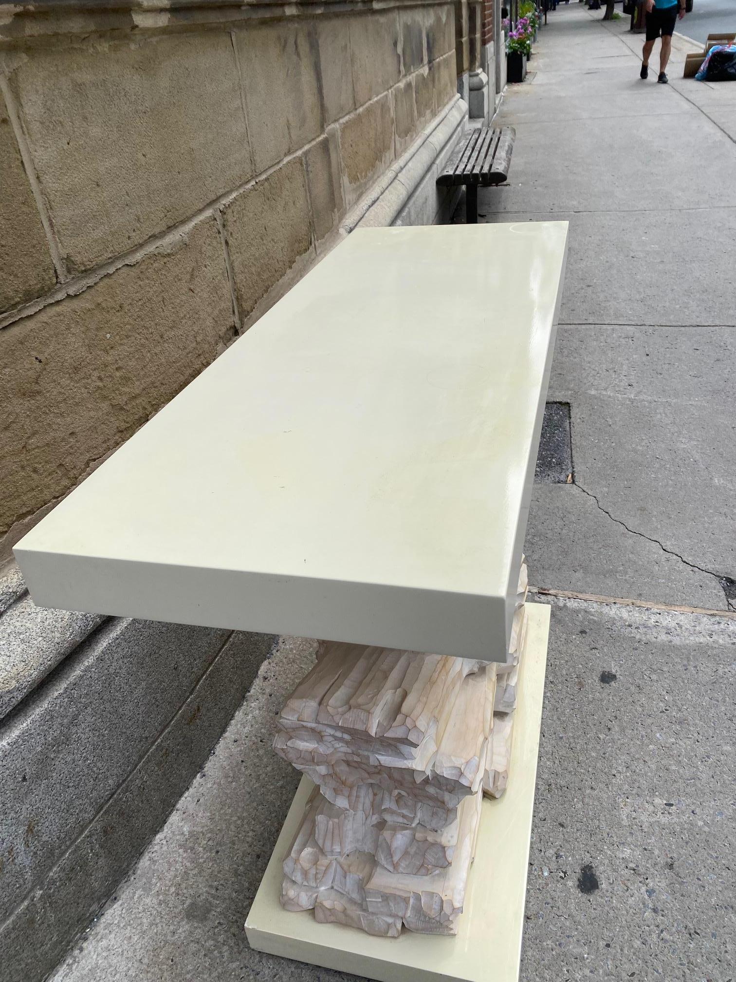 White Lacquered and Carved Wood Console Table in the Manner of Serge Roche For Sale 4
