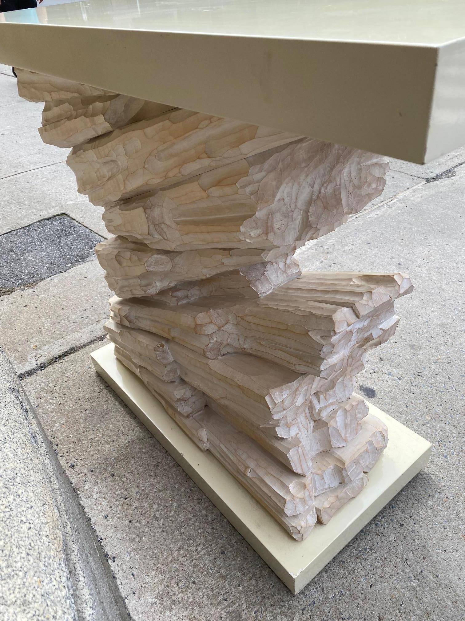 White Lacquered and Carved Wood Console Table in the Manner of Serge Roche For Sale 5