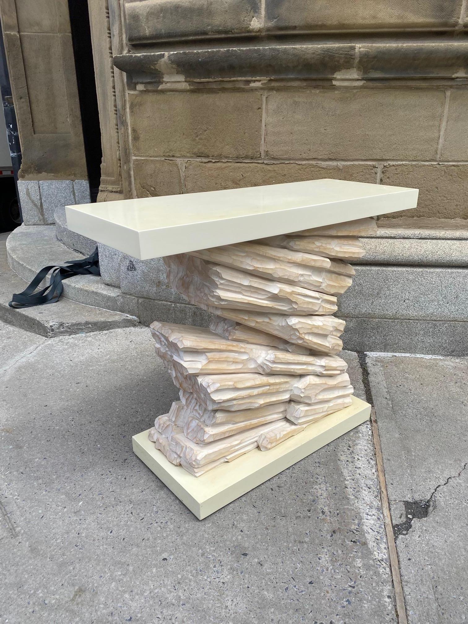 White Lacquered and Carved Wood Console Table in the Manner of Serge Roche For Sale 8