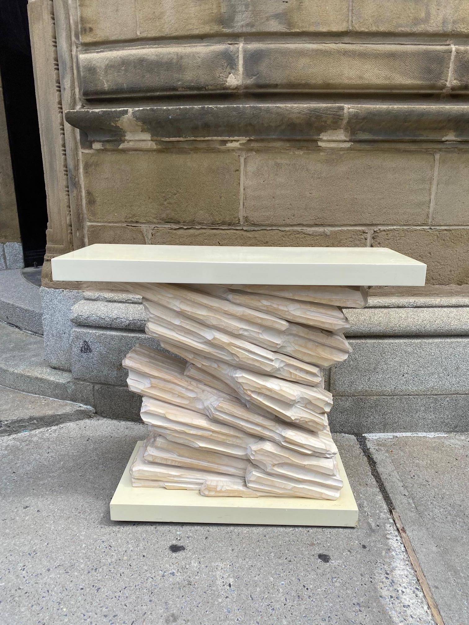 Late 20th Century White Lacquered and Carved Wood Console Table in the Manner of Serge Roche For Sale