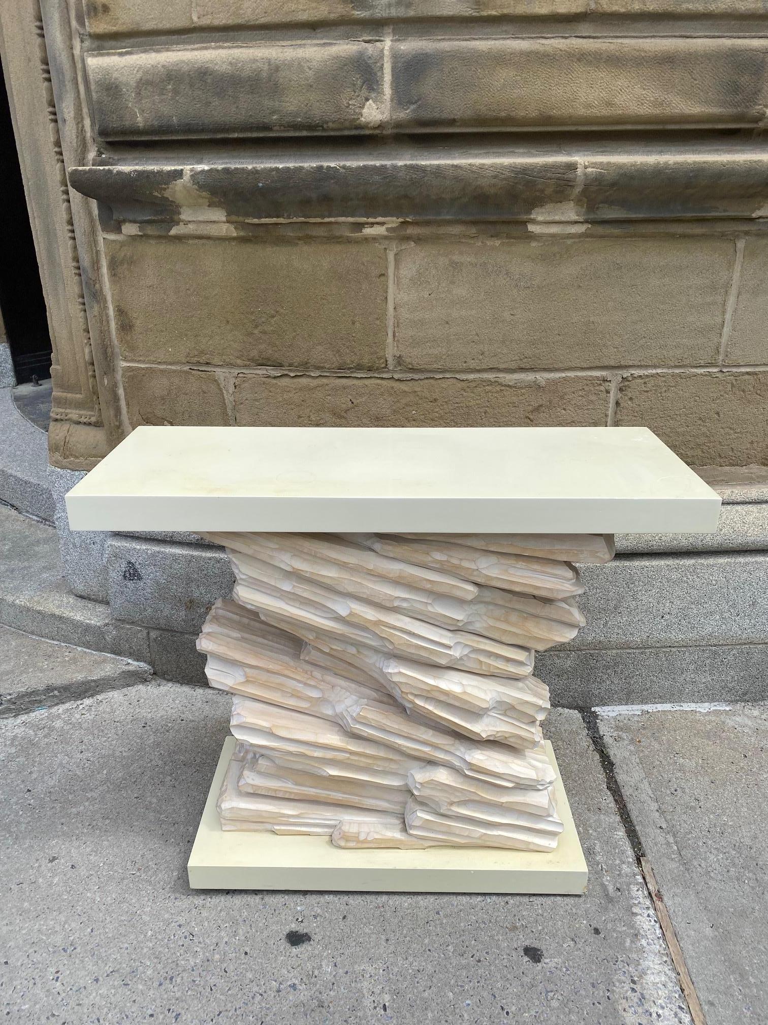 Maple White Lacquered and Carved Wood Console Table in the Manner of Serge Roche For Sale