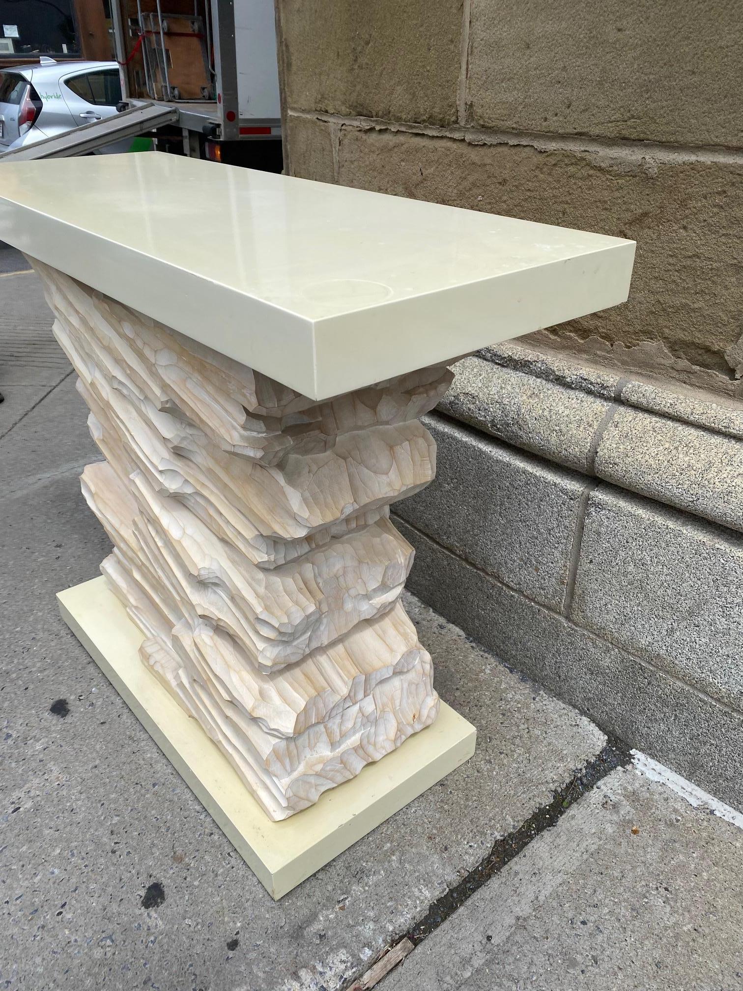 White Lacquered and Carved Wood Console Table in the Manner of Serge Roche For Sale 1