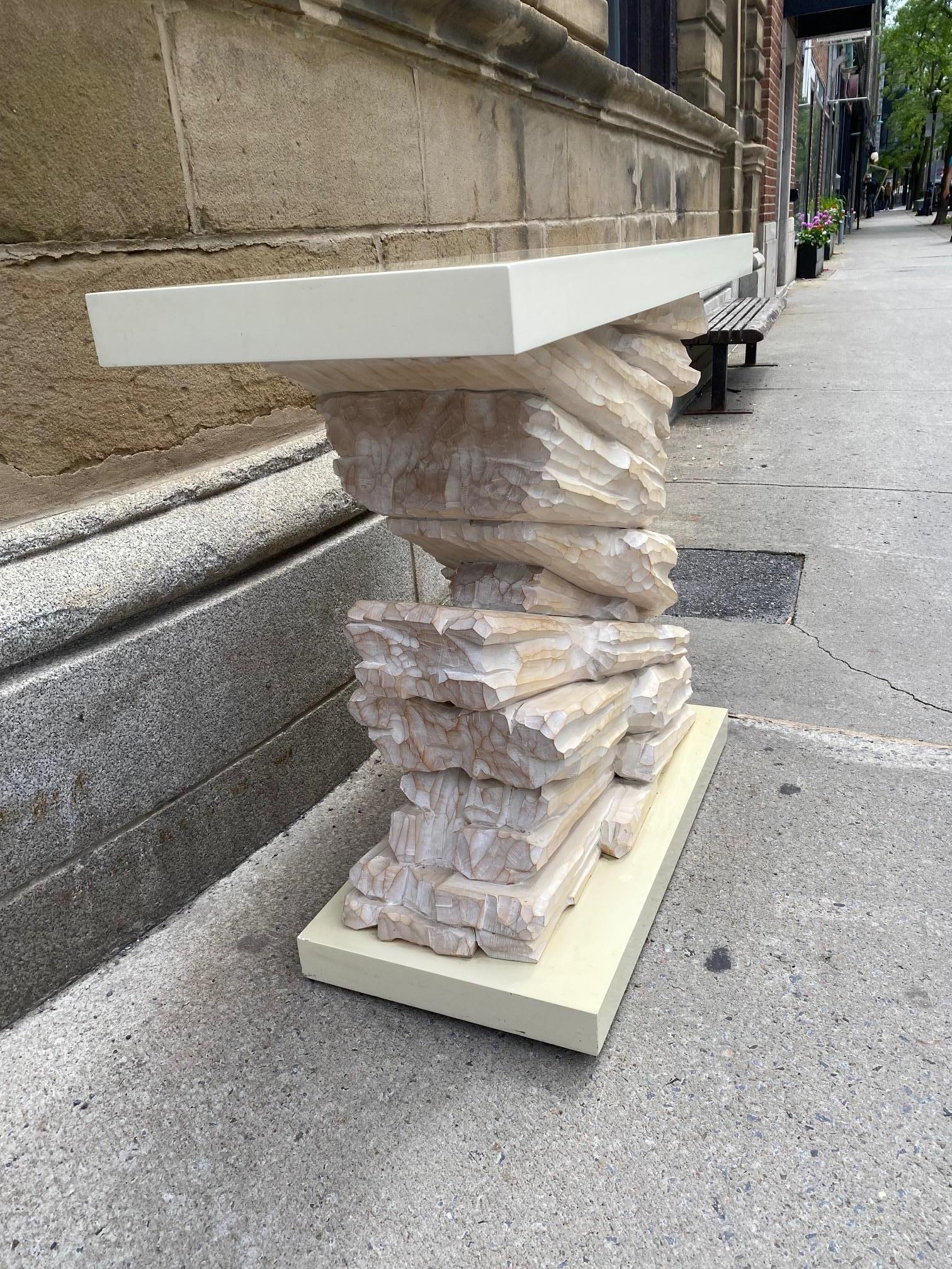 White Lacquered and Carved Wood Console Table in the Manner of Serge Roche For Sale 2