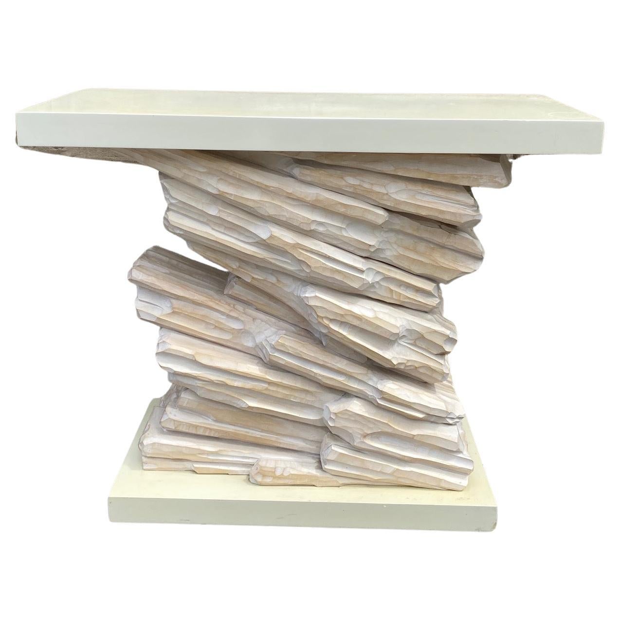 White Lacquered and Carved Wood Console Table in the Manner of Serge Roche