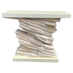 White Lacquered and Carved Wood Console Table in the Manner of Serge Roche