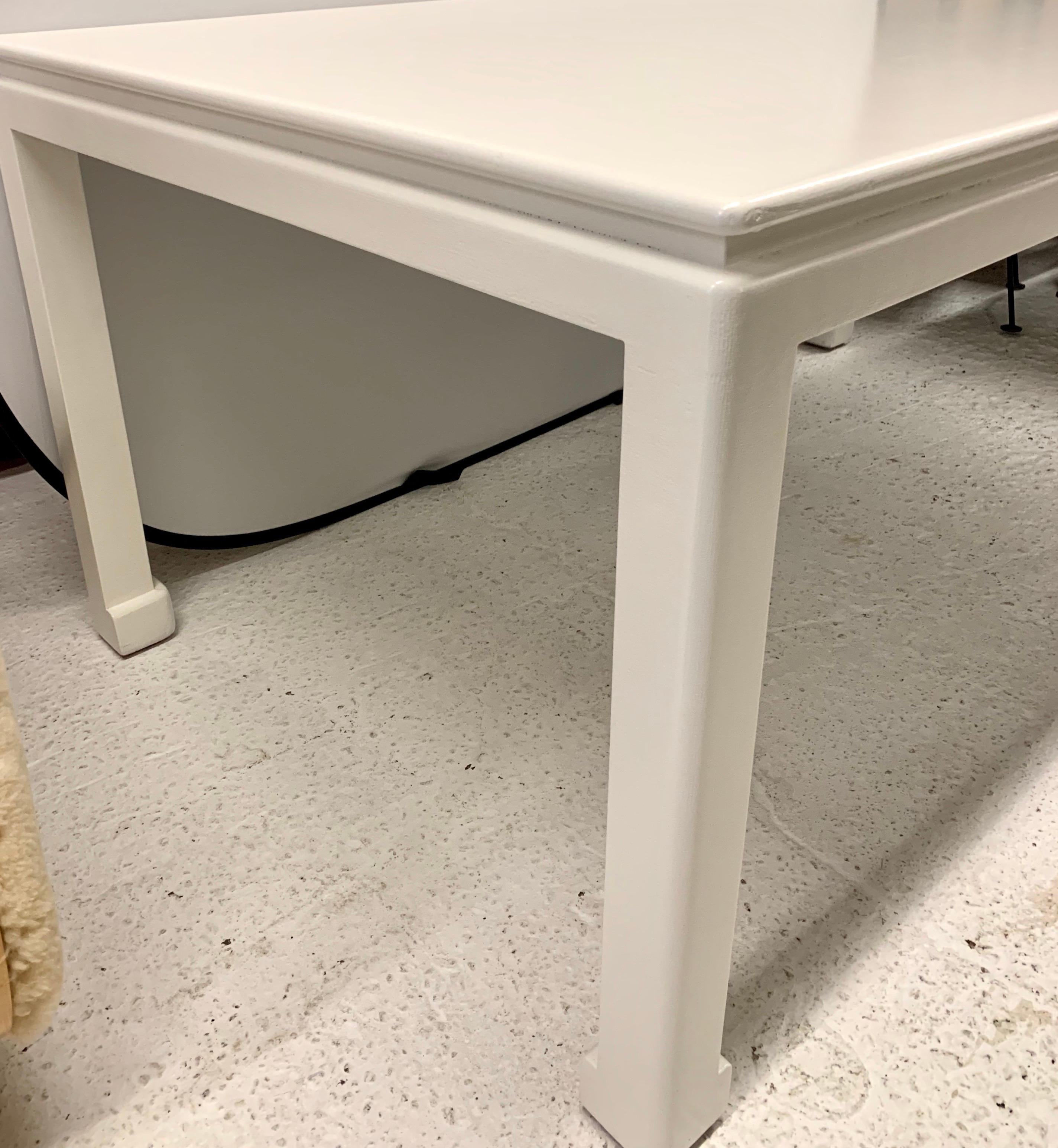 Mid-Century Modern White Lacquered and Linen Wrapped Ming Style Asian Dining Table