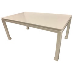 White Lacquered and Linen Wrapped Ming Style Asian Dining Table
