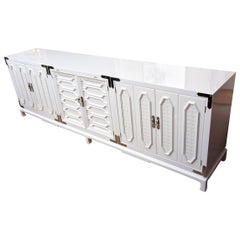 White Lacquered and Nickel Silver Three Part Cabinet or Buffet Vintage, 1960s