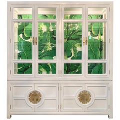 White Lacquered Asian Chinoiserie Lighted Cabinet by Century
