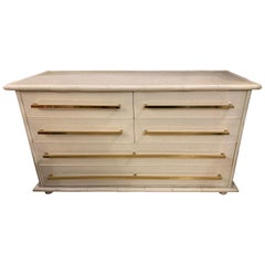 Vintage White Lacquered Bamboo and Rattan Chest of Drawers by Vivai del Sud, Italy 1970s