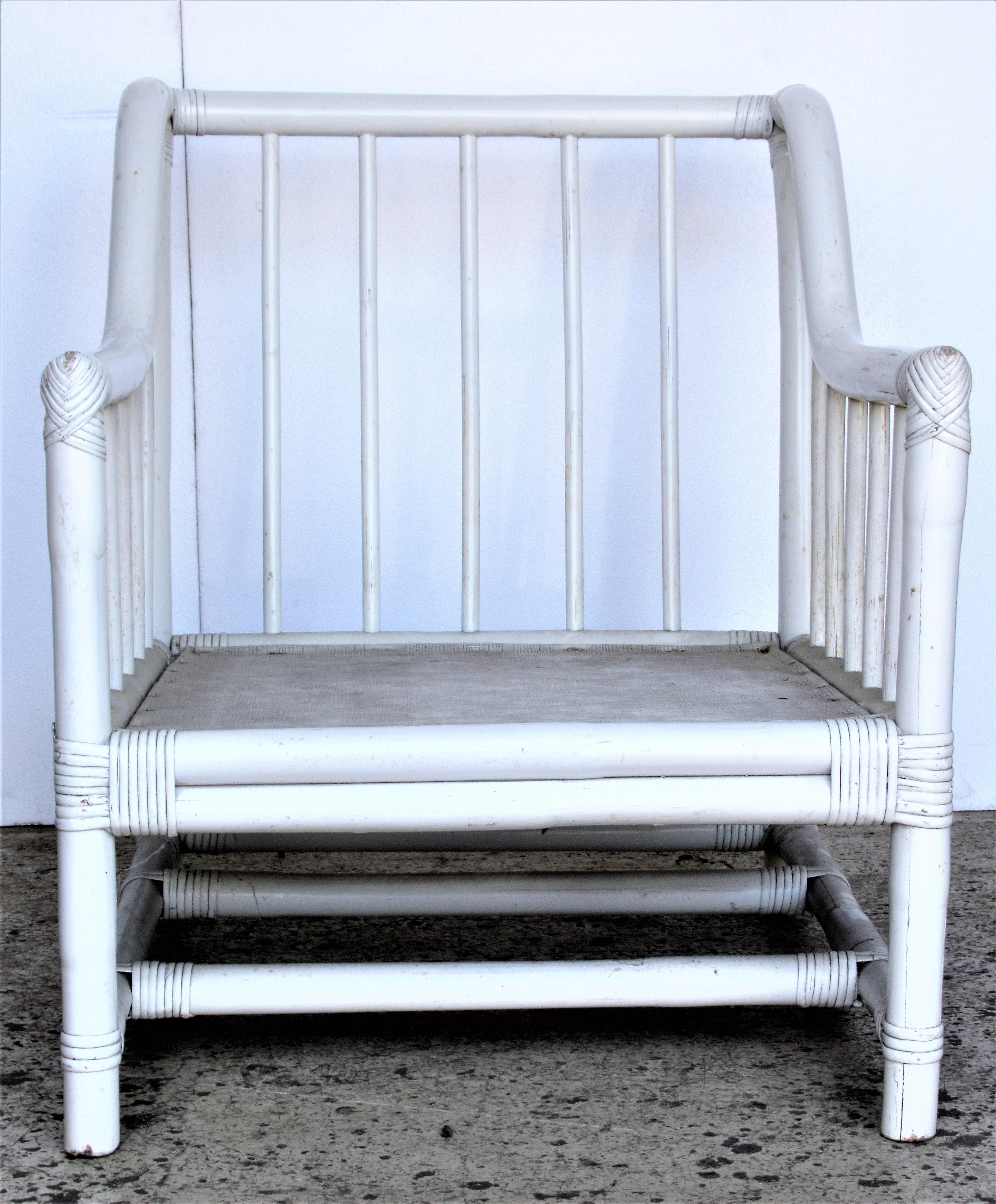 American White Lacquered Bamboo Lounge Chair by Tommi Parzinger Willow and Reed