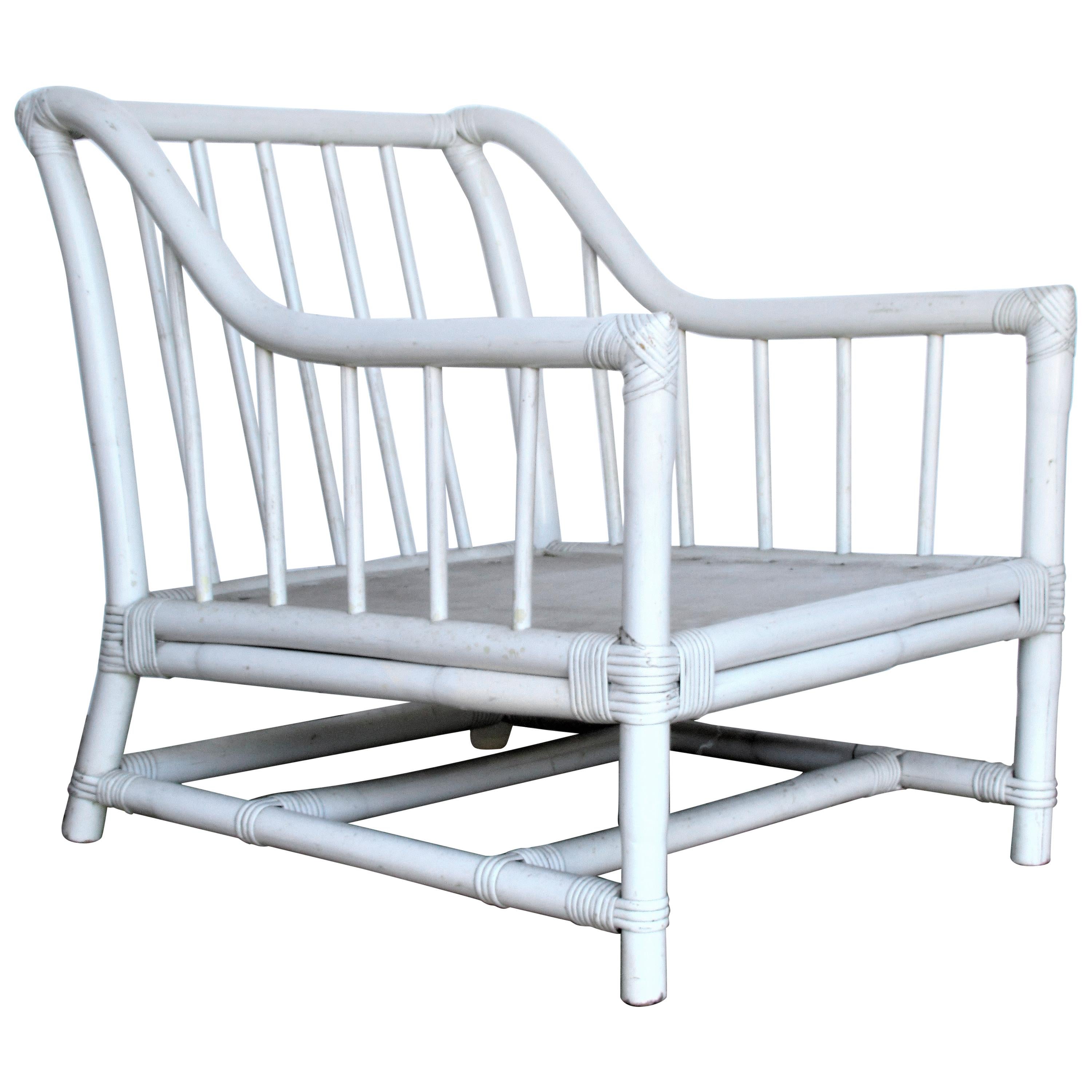 White Lacquered Bamboo Lounge Chair by Tommi Parzinger Willow and Reed