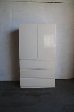 White Lacquered Bedroom Entertainment Center Attributed to Milo Baughman