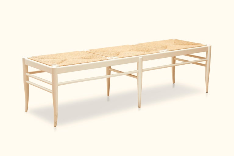 White Lacquered Caned Bench at 1stdibs