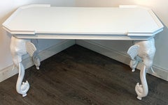 White Lacquered Carved Elephant Motif Desk / Console by Gampel & Stoll
