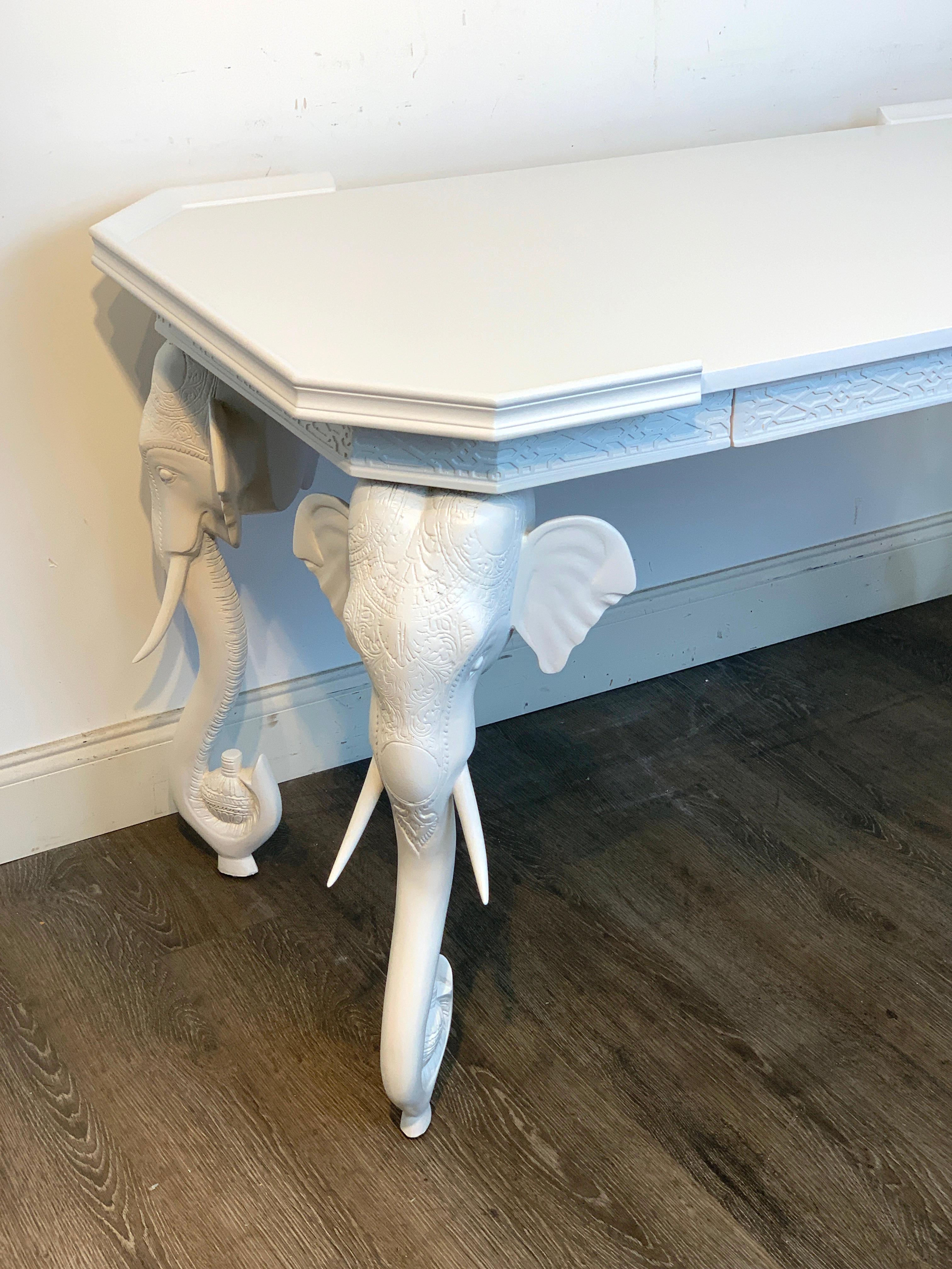 White Lacquered Carved Elephant Motif Desk / Console by Gampel & Stoll 1