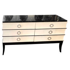 White Lacquered Console Black Marble Top
