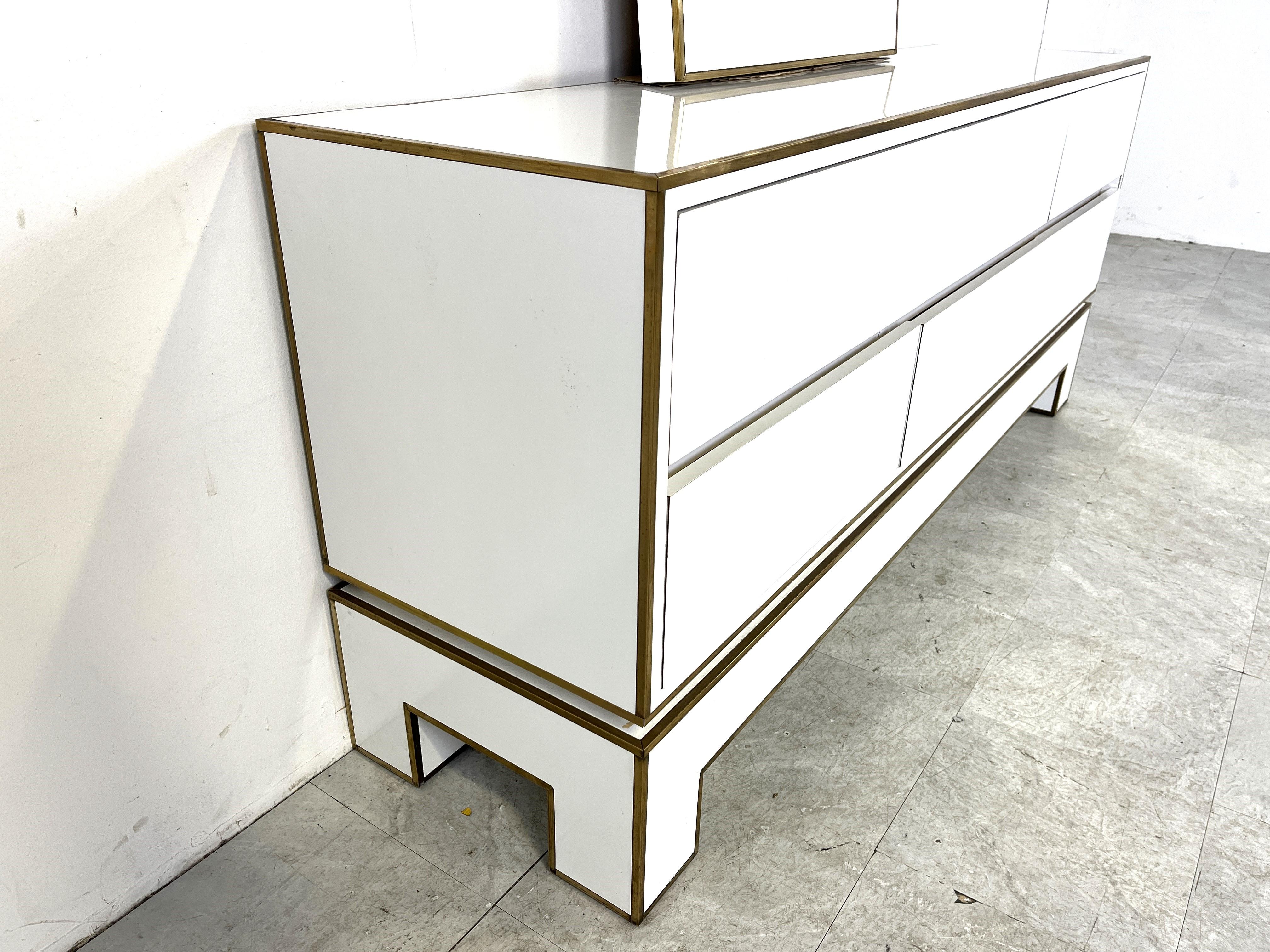 White lacquered credenza by Alain Delon with mirror, 1970s For Sale 4