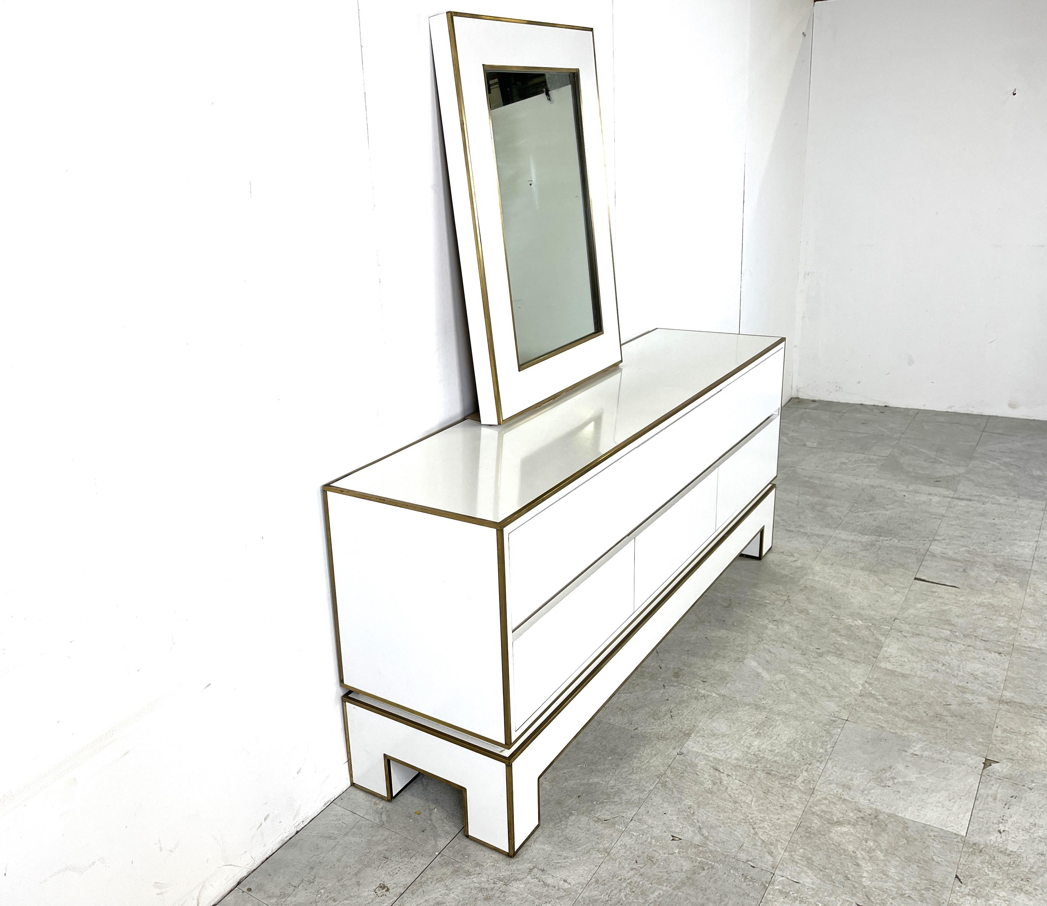 French White lacquered credenza by Alain Delon with mirror, 1970s For Sale