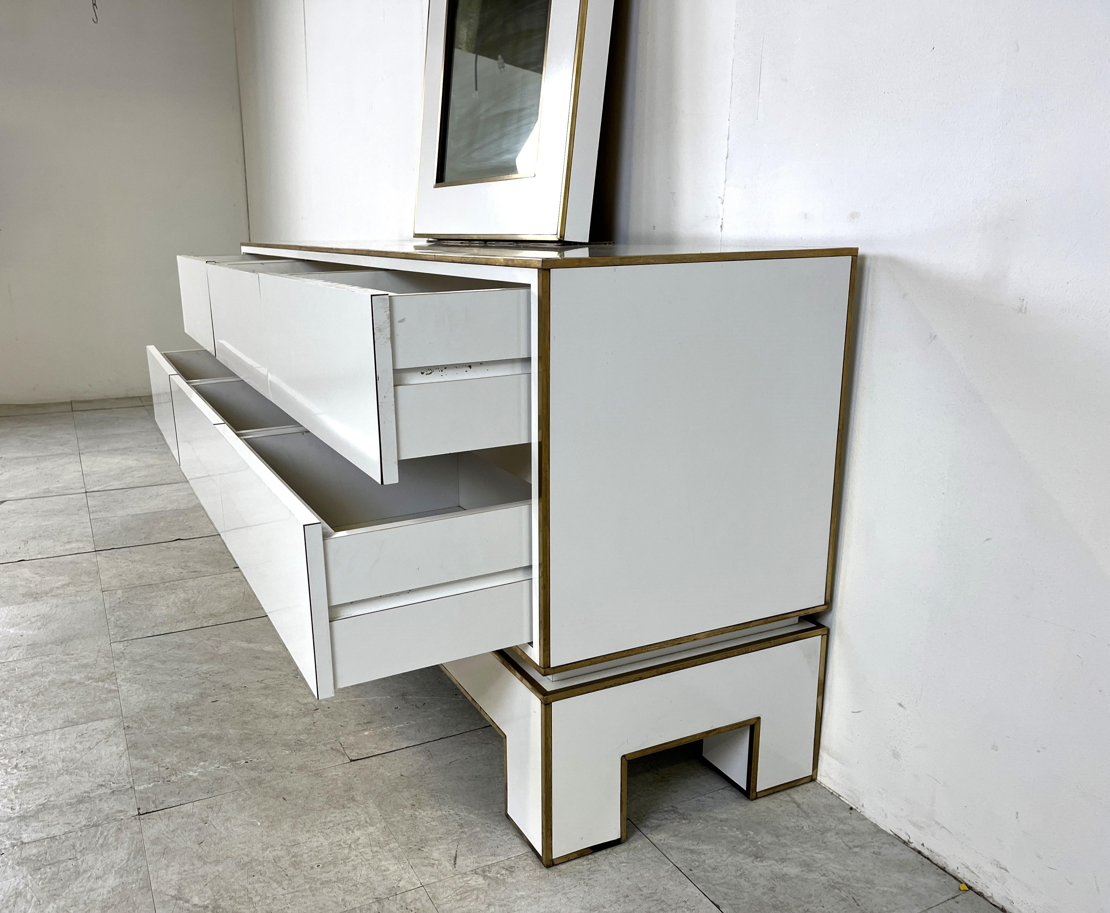 White lacquered credenza by Alain Delon with mirror, 1970s For Sale 1